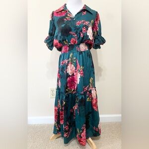 MISA Los Angeles Melvari Midi Dress Dark Green Floral